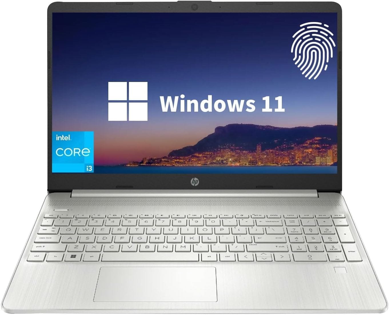 HP Essential Laptop, 15.6" FHD Display, Intel Core i3-1215U, 12GB RAM, 512GB PCIe SSD, Fingerprint Reader, Webcam, Type-C, HDMI, SD Card Reader, Wi-Fi, Windows 11 Home, Silver