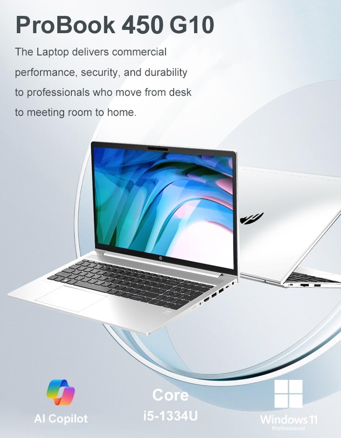 HP ProBook 450 G10 Business Laptop (15.6" FHD Anti-Glare, Intel 10-Core i5-1334U, 16GB RAM, 512GB SSD, (Beats i7-1255U)) Backlit KB, Webcam, Ethernet, Wi-Fi 6E, Win 11 Pro w/ AI Copilot, Silver - Image 2