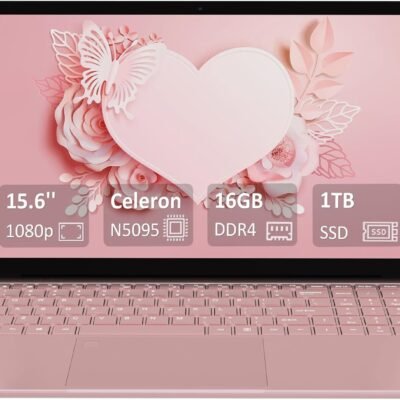 15.6” Laptop Computer,16GB DDR4 1TB SSD,Quad-Core Intel N5095 CPU(Up to 2.9GHz),Student/Business Laptop with 1080P FHD Display,44WH Battery,2.4/5G WiFi,BT 4.2,Webcam,USB 3.0,Backlit Keyboard(Pink)