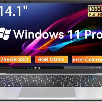 14.1 Inch Laptop,Intel Celeron N4020C Processor(Beat to N4020),Windows 11 Pro Computer,8GB RAM 256GB SSD,2K FHD Display,USB 3.0, Type-C,Mini-HDMI, Dual WiFi,Supports 1TB M.2 SSD Expansion