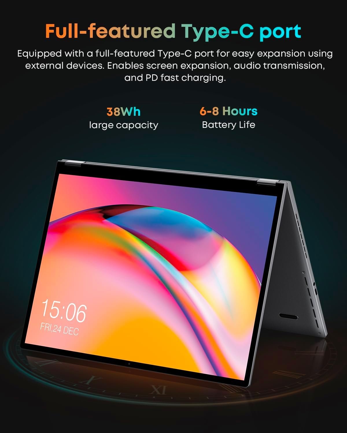 CHUWI 2-in-1 Convertible Laptop 13.5'', 12GB LPDDR5 RAM 512GB SSD, Intel N100(up to 3.4GHz), FHD 2256 * 1504, 1TB SSD Expand, Windows 11 Touchscreen Laptops, Backlit Keyboard, WiFi 6, BT5.2, Type-C - Image 7