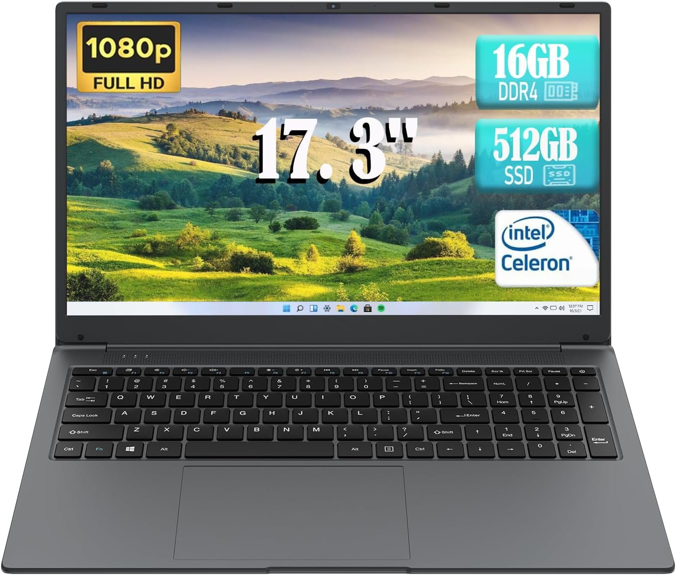 Laptop Computer, 17 inch Laptop, Intel Celeron N5095(UP to 2.9GHz) 16GB RAM 512GB SSD, Computers with Windows 11, 1920 x 1080 Display, Type-C, Webcam, Dual Wi-Fi, Buletooth 4.2, HDMI, USB 3.0