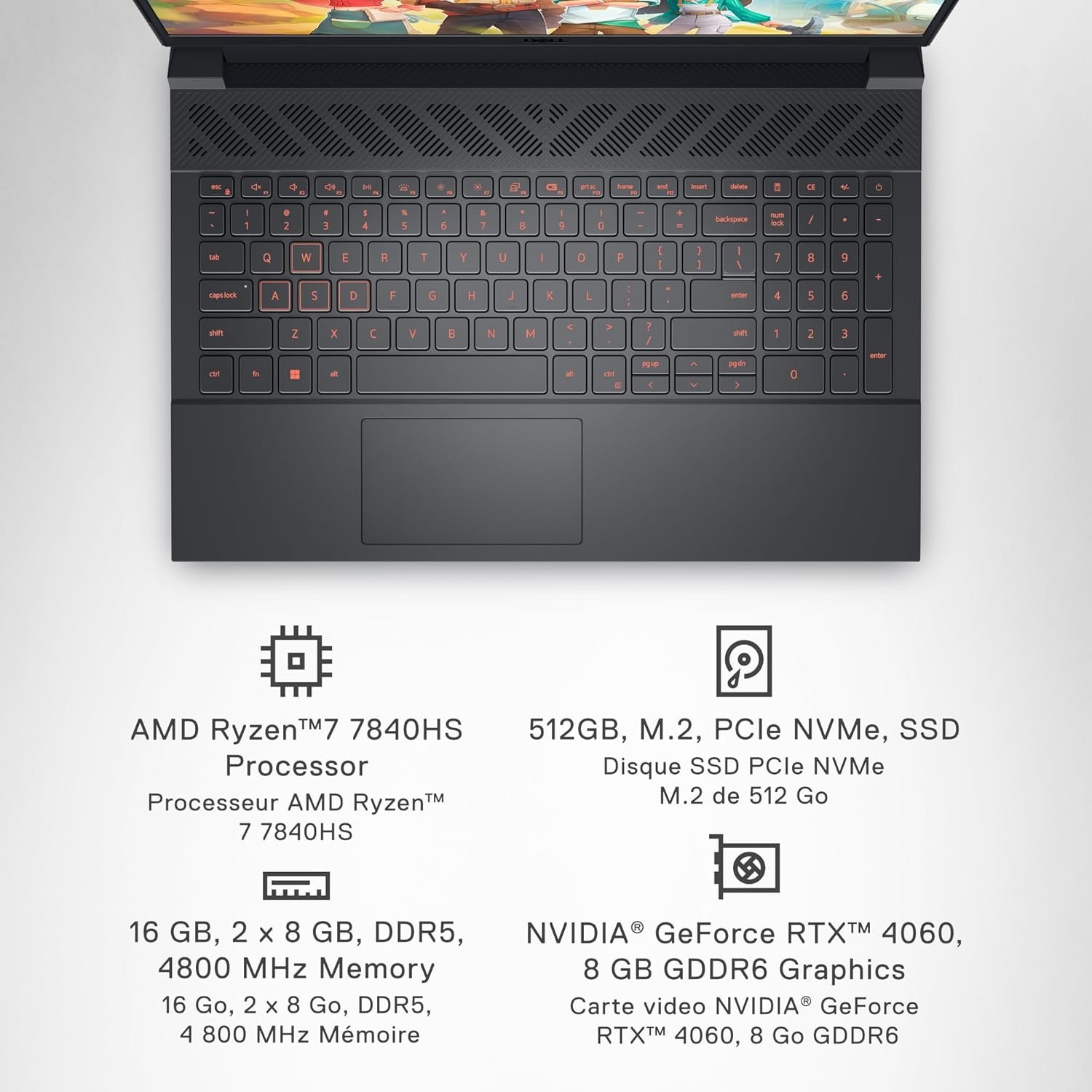 Dell G15 5535 Gaming Laptop - 15.6-inch FHD (1920x1080) 165Hz 3ms Display, AMD Ryzen 7-7840HS Processor, 16 GB DDR5 RAM, 512 GB SSD, NVIDIA GeForce RTX 4060, Windows 11 Home - Dark Shadow Gray - Image 8