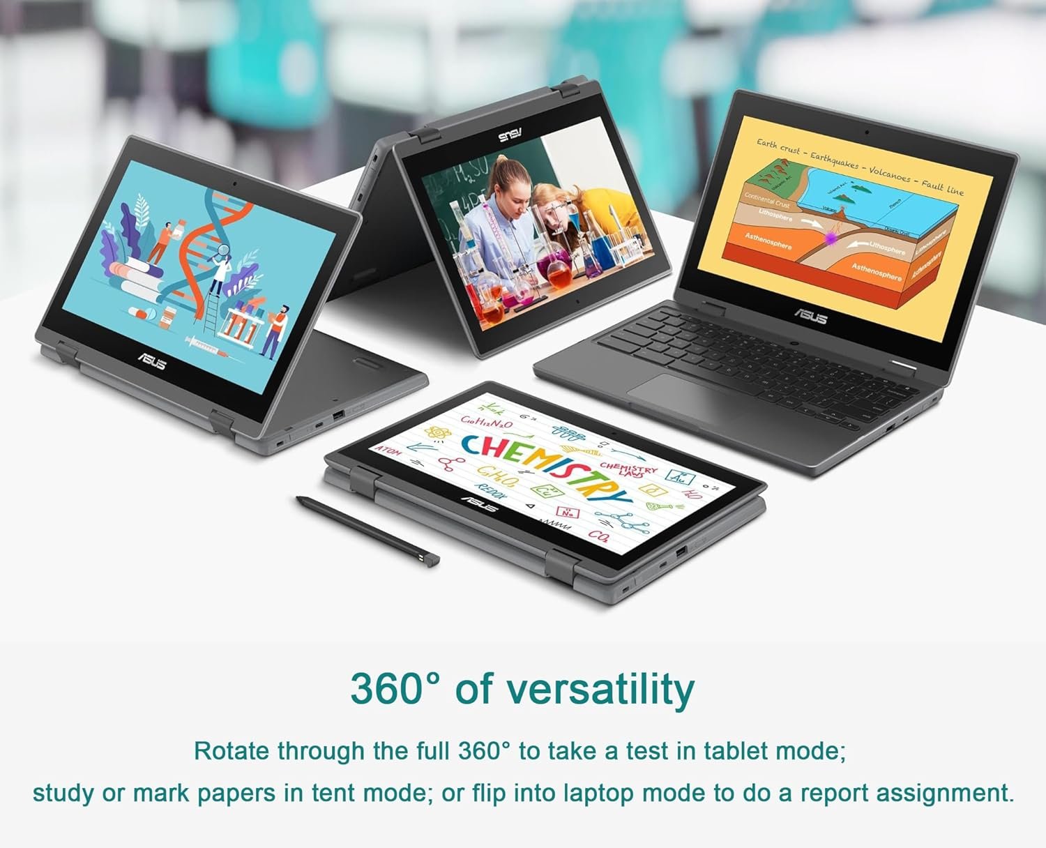 ASUS Chromebook Flip CR1 2-in-1 Laptop (11.6" Touchscreen, Intel Celeron N5100, 4GB RAM, 160GB Storage) Ruggedized & Water Resistant for Student & Home, 8MP Webcam, Wi-Fi 6, Stylus Pen, Chrome OS - Image 7