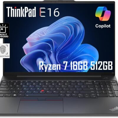 Lenovo ThinkPad E16 Business Laptop (16″ FHD+ Display, AMD Ryzen 7 7730U (> Intel i7-1255U), 16GB RAM, 512GB SSD) Fingerprint, Backlit, FHD Webcam, Wi-Fi, Ethernet, Win 11 Pro w/ AI Copilot, Black