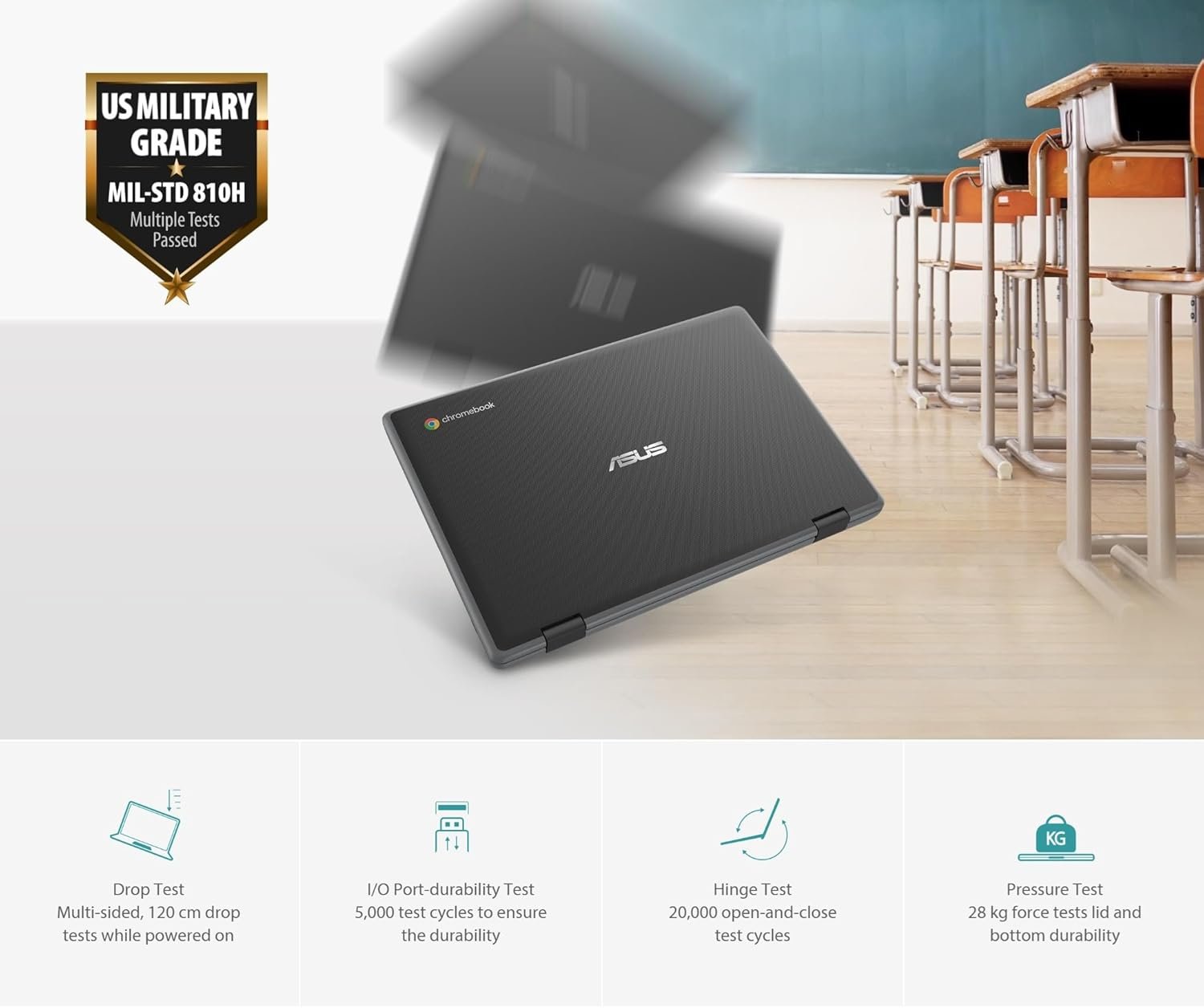 ASUS Chromebook Flip CR1 2-in-1 Laptop (11.6" Touchscreen, Intel Celeron N5100, 4GB RAM, 160GB Storage) Ruggedized & Water Resistant for Student & Home, 8MP Webcam, Wi-Fi 6, Stylus Pen, Chrome OS - Image 4