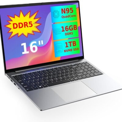 OTVOC Laptop 16 inch Windows 11 Pro, 12th Gen N95, Up to 3.4GHz, 16GB DDR5 RAM, 1TB PCIE NVME SSD, 16″ FHD IPS 1920×1200, 2.0MP, 2.4G+5G WiFi, BT 5.0, HDMI, RJ45, Type C, Gray