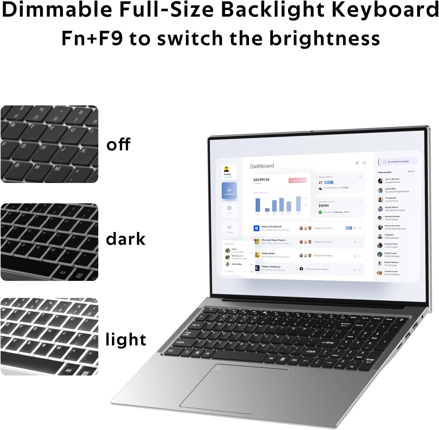 2025 Latest Laptop 16'' FHD Display, 512GB SSD 16GB RAM, 12th Intel Processor N95(Max 3.4GHz), Windows 11, Backlit Keyboard, 8000mAh, Fingerprint, WiFi5, Type-C, HDMI, BT, Webcam, Silver - Image 3