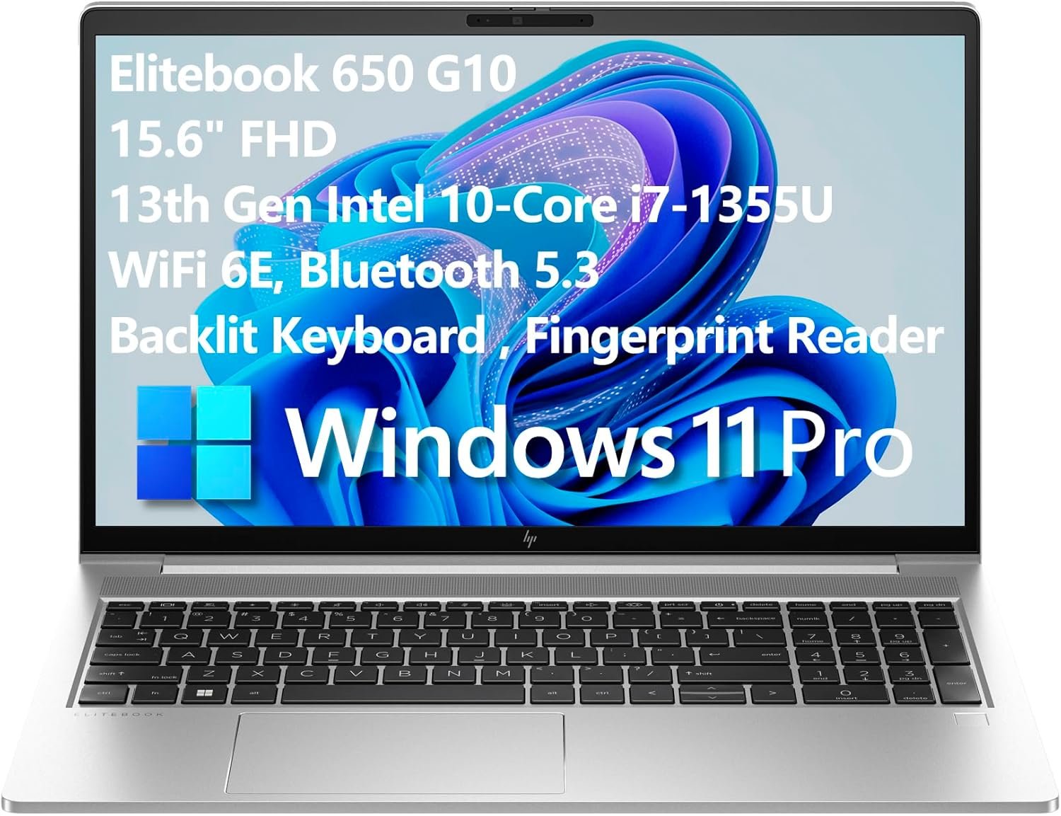 HP Elitebook 650 G10 Business Laptop Computer, 15.6" FHD, 13th Gen Intel 10-Core i7-1355U CPU, 32GB DDR4 RAM, 1TB PCIe SSD, WiFi 6E, BT 5.3, Backlit KB, Fingerprint Reader, Windows 11 Pro