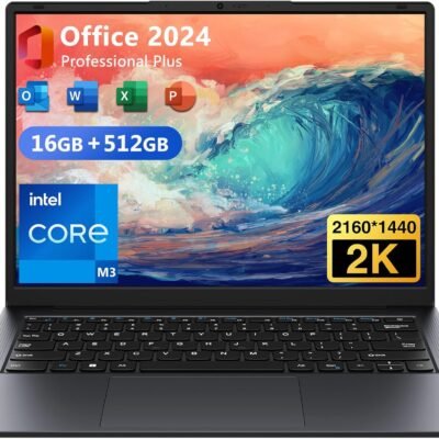 14.1″ Laptop 16GB RAM 512GB SSD, QHD (2160×1440) Display, Intel Core Processor, Windows 11 Pro Notebook Computer with HDMI, Type C, Long Battery Life, MS Office 2024 Suite – Gray