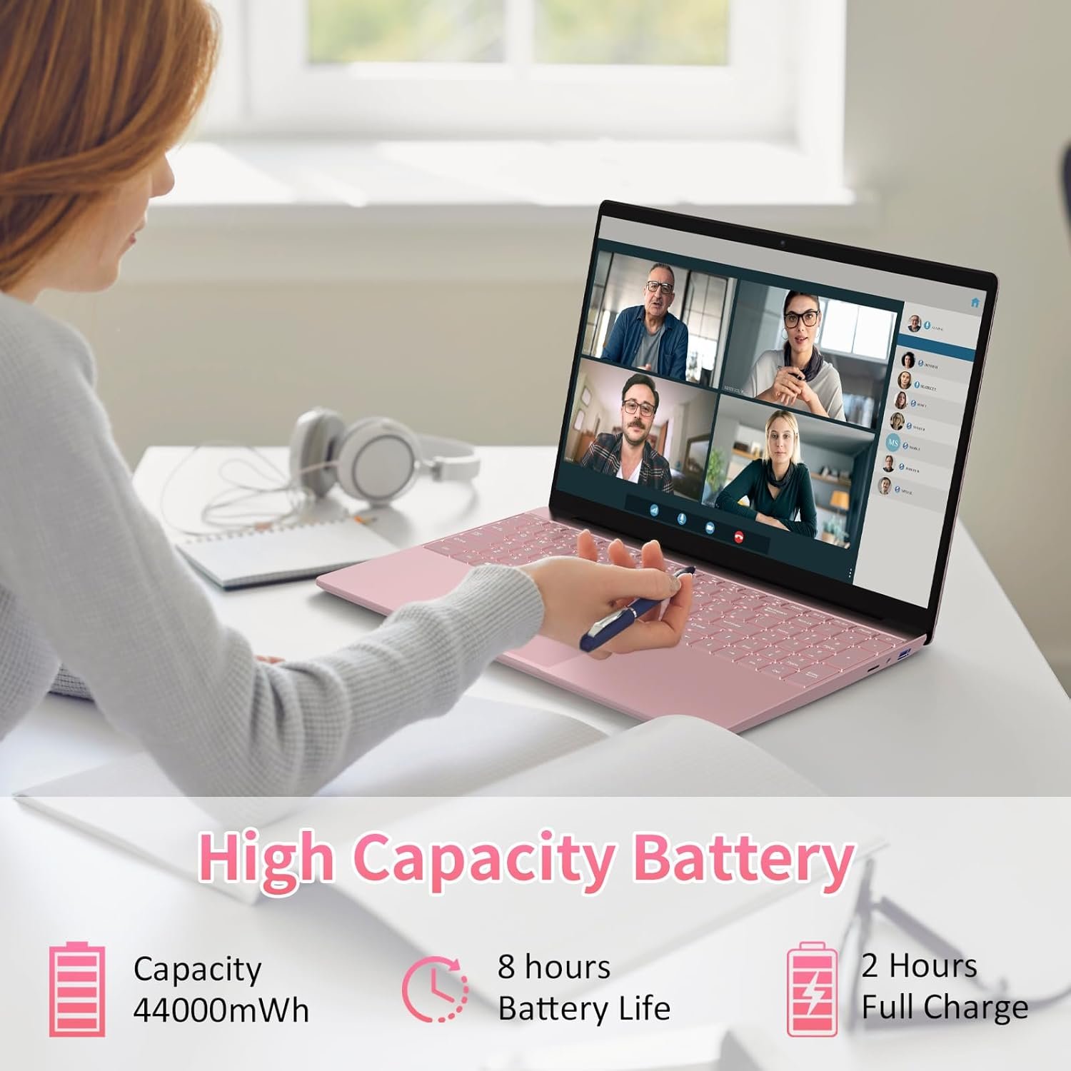 15.6'' Laptop Computer,16GB DDR4 1TB SSD,Quad-Core Intel N5095 CPU(Up to 2.9GHz),Student/Business Laptop with 1080P FHD Display,44WH Battery,2.4/5G WiFi,BT 4.2,Webcam,USB 3.0,Backlit Keyboard(Pink) - Image 8