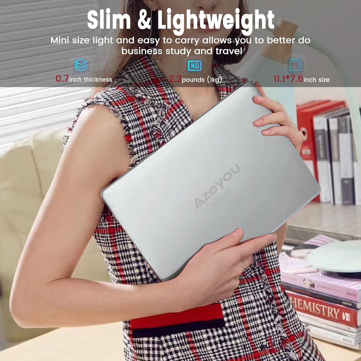 Azeyou 11.6? Laptop HD Display,N4020C, Student Laptop Computer 4GB DDR4 RAM, 128GB SSD, Windows 11 Pro Laptops, Metal Shell, WiFi, BT4.2, USB3.0, Type_C 4000mAh Battery (Silver) - Image 7