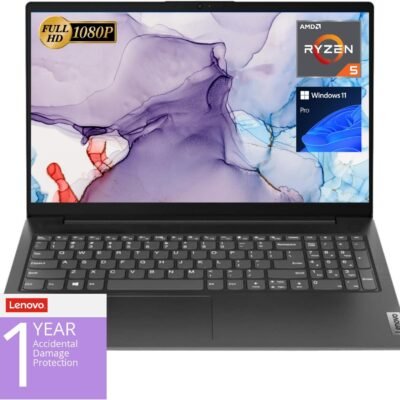 Lenovo V15 Laptop, 15.6″ FHD Display, AMD Ryzen 5 5500U Hexa-core Processor (Beat Intel i7-1065G7), 16GB RAM, 512GB SSD, HDMI, RJ45, Numeric Keypad, Wi-Fi, Windows 11 Pro, Black