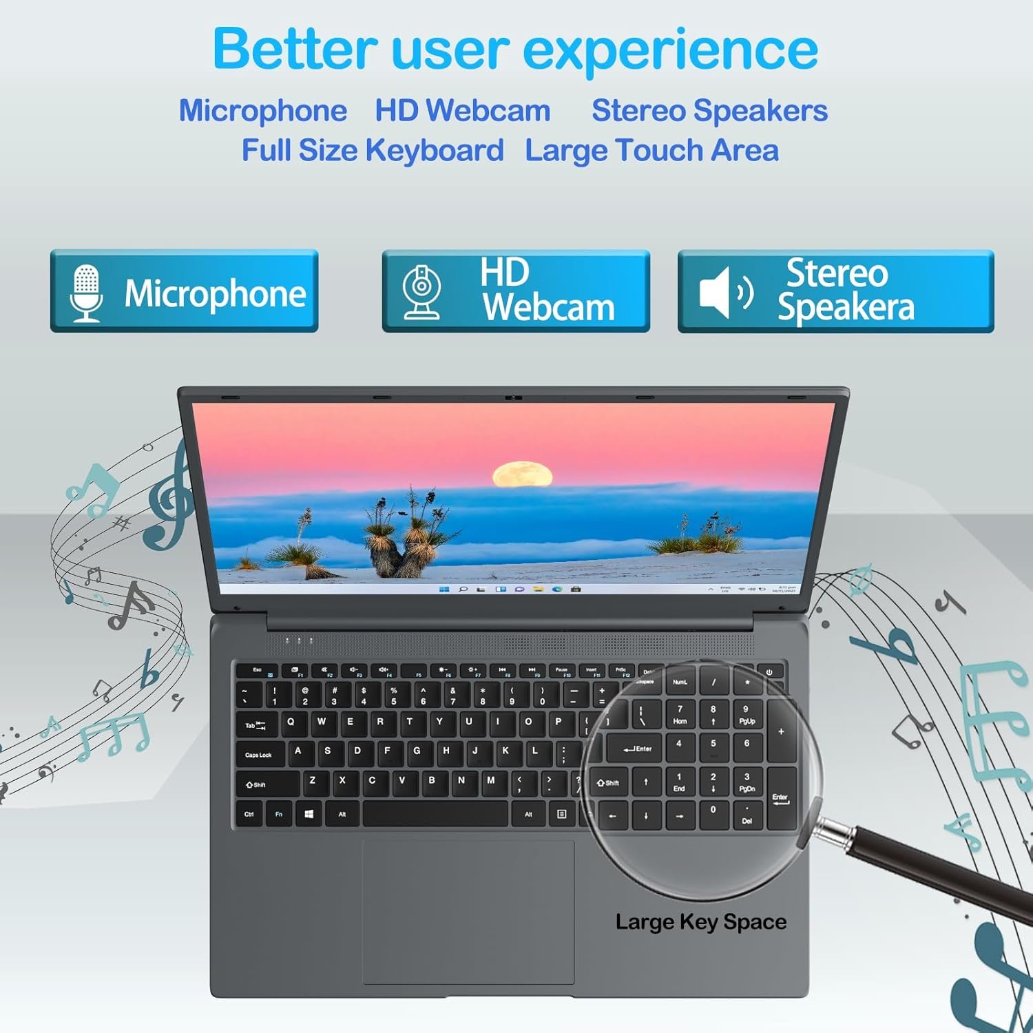 Laptop Computer, 17 inch Laptop, Intel Celeron N5095(UP to 2.9GHz) 16GB RAM 512GB SSD, Computers with Windows 11, 1920 x 1080 Display, Type-C, Webcam, Dual Wi-Fi, Buletooth 4.2, HDMI, USB 3.0 - Image 4