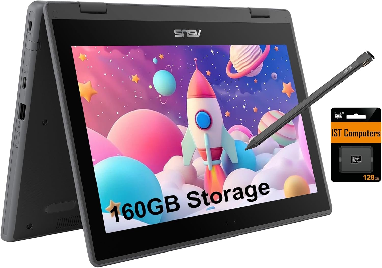 ASUS Chromebook Flip CR1 2-in-1 Laptop (11.6" Touchscreen, Intel Celeron N5100, 4GB RAM, 160GB Storage) Ruggedized & Water Resistant for Student & Home, 8MP Webcam, Wi-Fi 6, Stylus Pen, Chrome OS