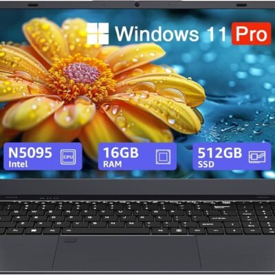 15.6-inch Windows 11 Laptop, 16GB RAM, 512GB SSD, FHD IPS Display Laptop Computer, Intel N5095 Quad Core, 2.4/5G WiFi, BT4.2 Backlit and Fingerprint, Lightweight and Portable