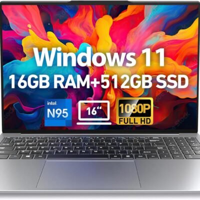 2025 Latest Laptop 16” FHD Display, 512GB SSD 16GB RAM, 12th Intel Processor N95(Max 3.4GHz), Windows 11, Backlit Keyboard, 8000mAh, Fingerprint, WiFi5, Type-C, HDMI, BT, Webcam, Silver