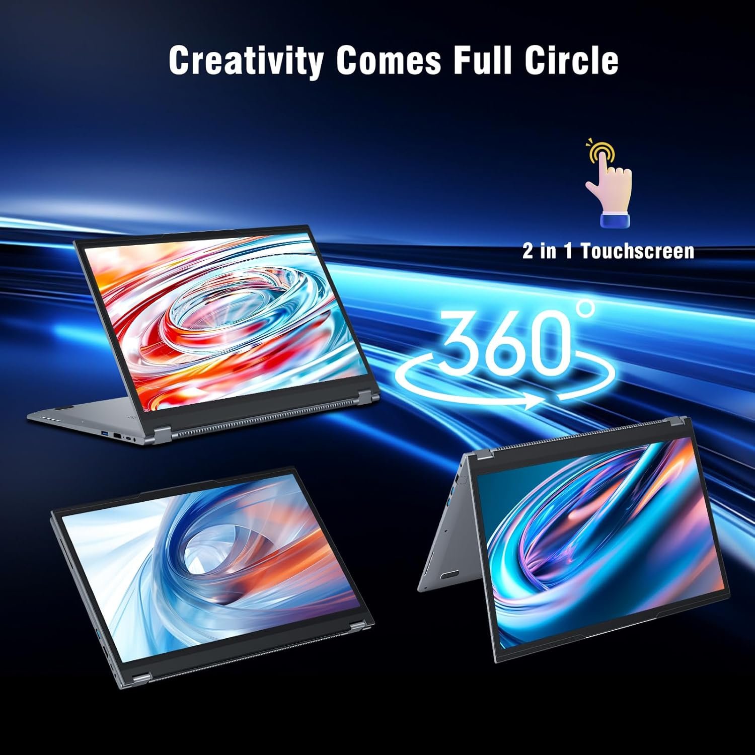 15.6 inch 2 in 1 Laptop, AMD R3-3200U, 16GB RAM, 512GB SSD, FHD Touchscreen, Backlit Keyboard, Fingerprint Unlock, 360 Rotating - Image 3