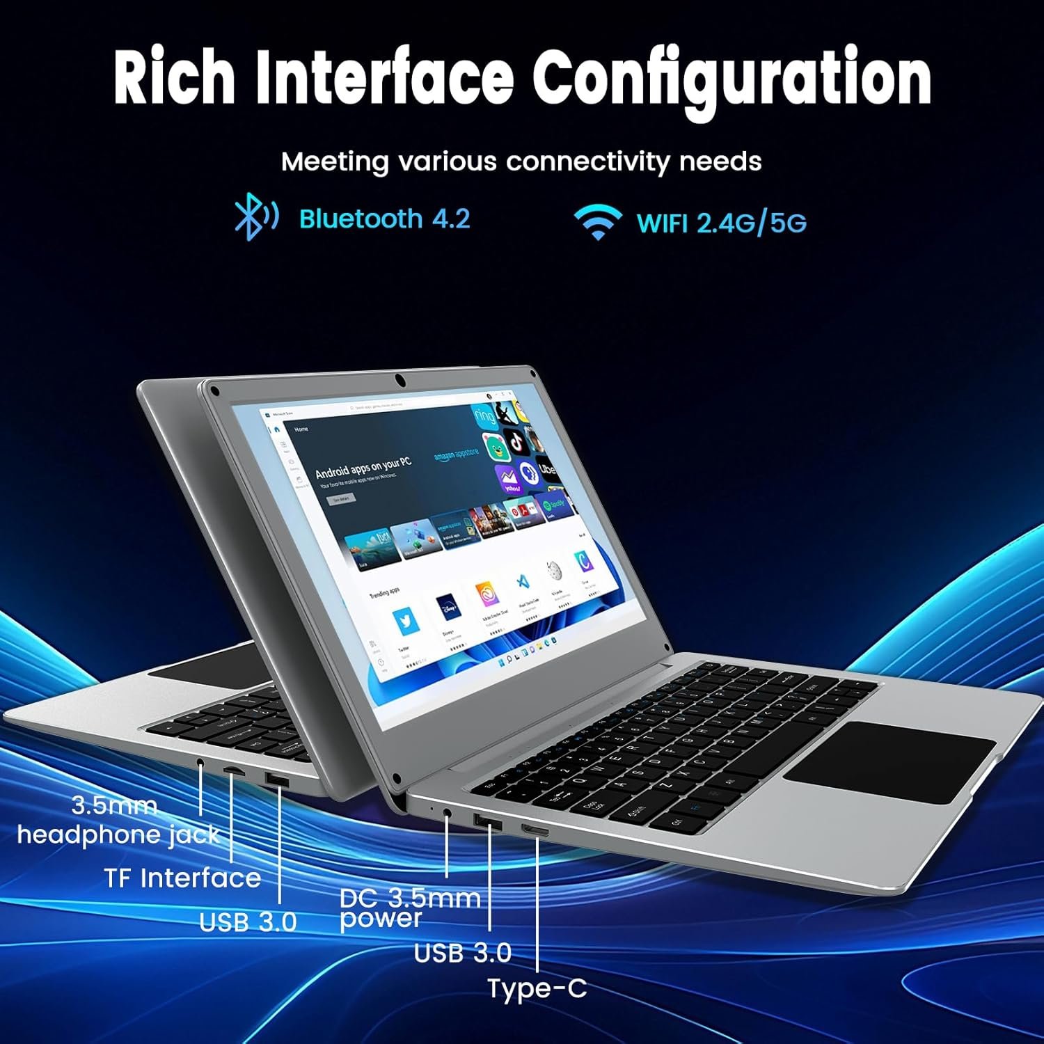 Azeyou 11.6? Laptop HD Display,N4020C, Student Laptop Computer 4GB DDR4 RAM, 128GB SSD, Windows 11 Pro Laptops, Metal Shell, WiFi, BT4.2, USB3.0, Type_C 4000mAh Battery (Silver) - Image 4
