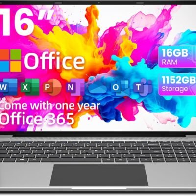 Laptop 16GB RAM 1152GB Storage, Office 365 One Year, N95 CPU, Laptop Computer 16 Inch, FHD IPS 1920×1200 Display, 38WH Battery, 2 Speakers, 2.4G/5G WiFi, BT4.0, 16:10, Business Portable Laptops