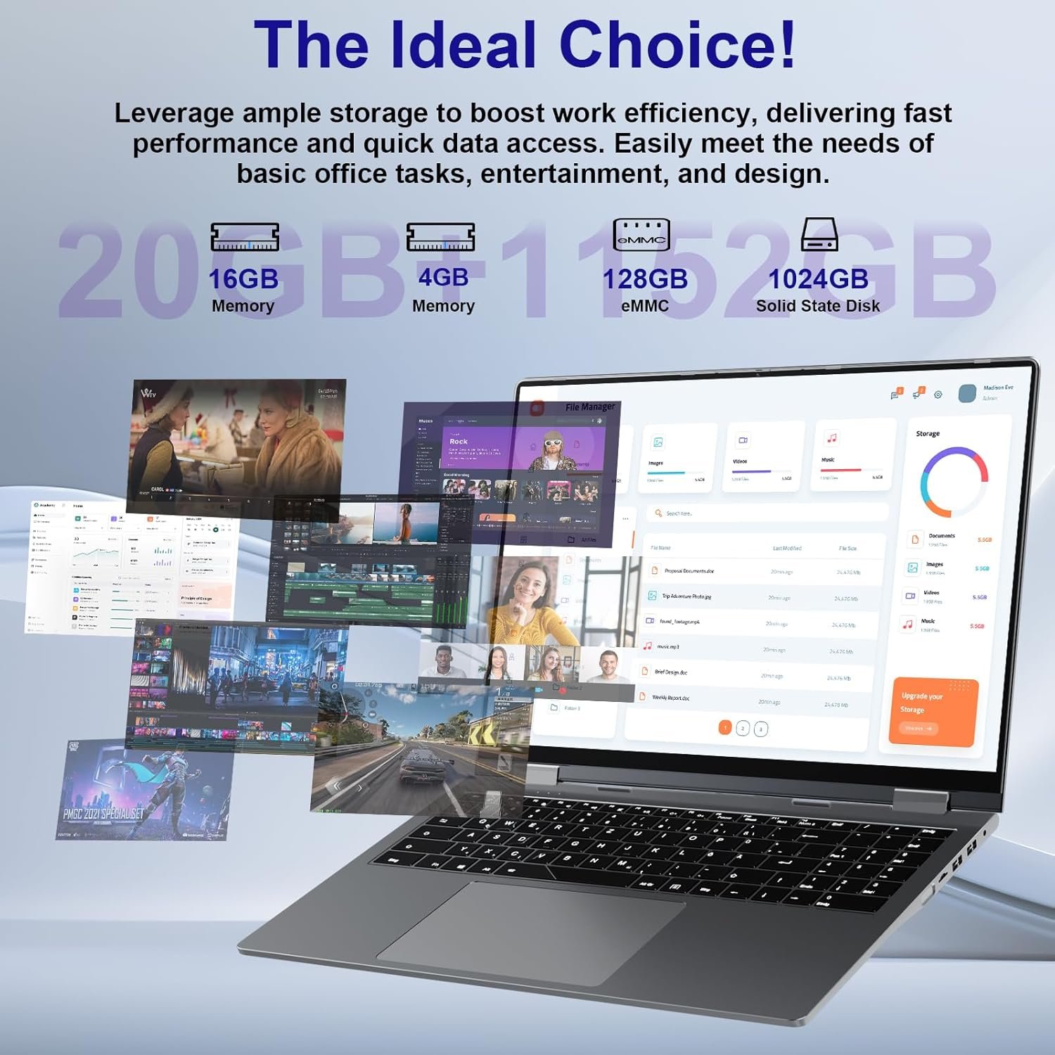 jumper 16 inch Convertible Laptop, 2 in 1 Laptop Computer with FHD 360 Degree Touchscreen, 20GB RAM 1152GB Storage, Celeron N5095, Backlit Keyboard, Fingerprint Reader, 53.2WH - Image 4