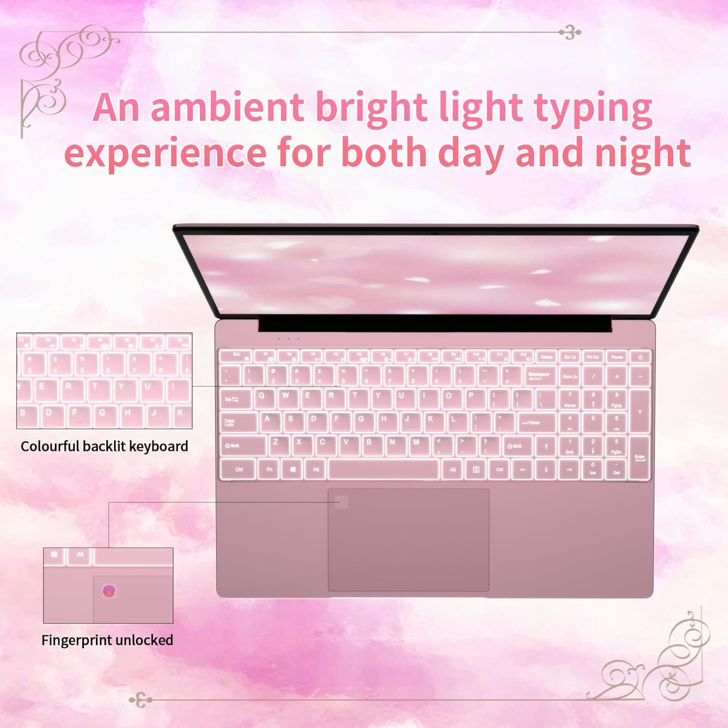 15.6'' Laptop Computer,16GB DDR4 1TB SSD,Quad-Core Intel N5095 CPU(Up to 2.9GHz),Student/Business Laptop with 1080P FHD Display,44WH Battery,2.4/5G WiFi,BT 4.2,Webcam,USB 3.0,Backlit Keyboard(Pink) - Image 6