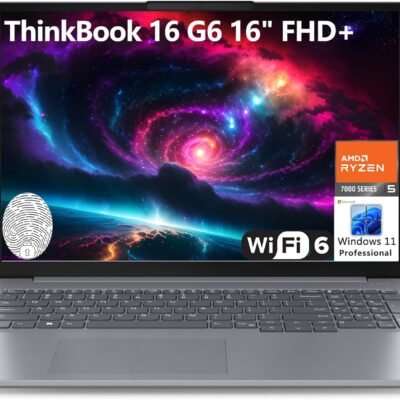 Lenovo ThinkBook 16 G6 16″ FHD+ Laptop Computer, Hexa-Core AMD Ryzen 5 7430U (Beat i7-1355U), 16GB DDR4 RAM, 512GB PCIe SSD, WiFi 6, Bluetooth 5.3, Fingerprint Reader, Windows 11 Pro, AZ-XUT