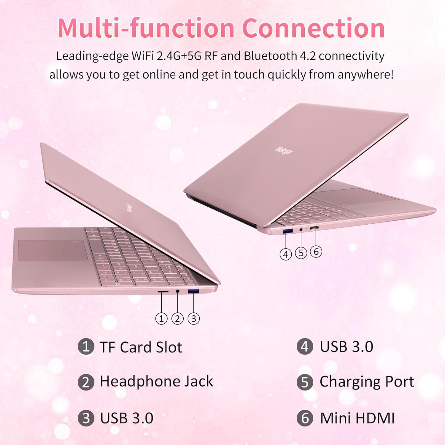 15.6'' Laptop Computer,16GB DDR4 1TB SSD,Quad-Core Intel N5095 CPU(Up to 2.9GHz),Student/Business Laptop with 1080P FHD Display,44WH Battery,2.4/5G WiFi,BT 4.2,Webcam,USB 3.0,Backlit Keyboard(Pink) - Image 7