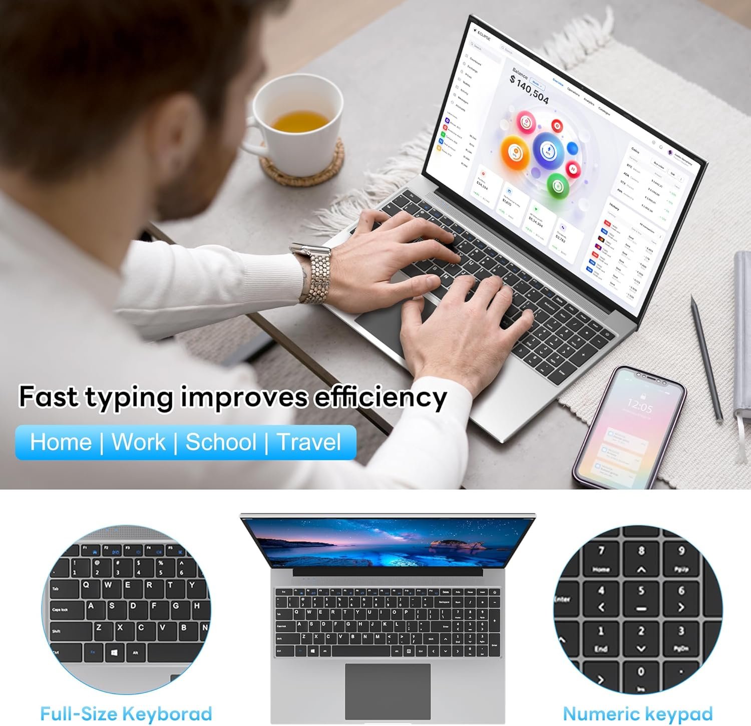 jumper Laptop Computer 16 Inch, Office 365, 16GB RAM 1152GB Storage, Celeron N5095 CPU, Laptop with FHD IPS 1920x1200 Display, 38WH Battery, 2 Speakers, Mini HDMI, Numeric Keypad, Business Laptops. - Image 5