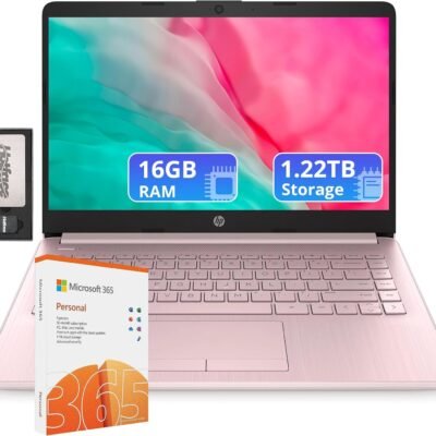 HP Flagship 14″ Laptop with 1 Year Office 365 | 16GB RAM | 1.22TB Storage(64GB eMMC & 160GB Docking Station & 1TB Cloud Storage) | Intel 4-Core Processor| Webcam | Wi-Fi | Windows 11 | Pink