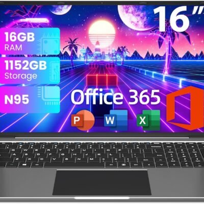jumper Laptop, Office 365, 16GB RAM 1152GB Storage, 16 Inch Laptops, Laptop Computer with FHD Display(1920×1200), N95 CPU(Up to 3.4GHz), 38WH Battery, 2.4G+5G WiFi, BT4.0, 2 Speakers, Numeric Keypad.