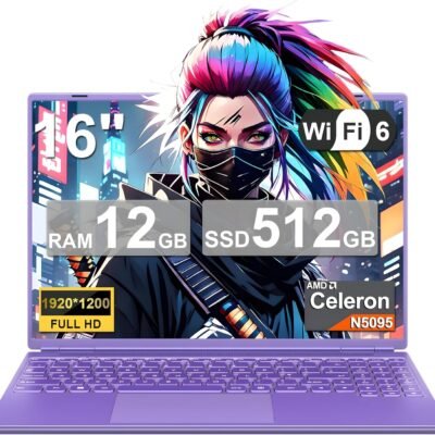 Laptop 16″ 12GB+512GB SSD Celeron N5095 Up to 2.9 GHz Win 11 Laptop Support 512GB TF 1TB SSD Expand Notebook with 1920*1200 FHD 5G WiFi BT 4.2 Webcam Cooling Fan for Students and Business-Purple