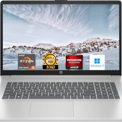 HP 17.3″ Laptop, Full HD (1920 * 1080) Display, AMD Ryzen 5 Processor (Beats i7-11370H), 32GB RAM, 1TB SSD, Windows 11 Home, Webcam, Wi-Fi, Bluetooth, Natural Silver, Alpacatec Accessory