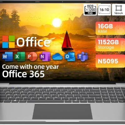 jumper Laptop Computer 16 Inch, Office 365, 16GB RAM 1152GB Storage, Celeron N5095 CPU, Laptop with FHD IPS 1920×1200 Display, 38WH Battery, 2 Speakers, Mini HDMI, Numeric Keypad, Business Laptops.