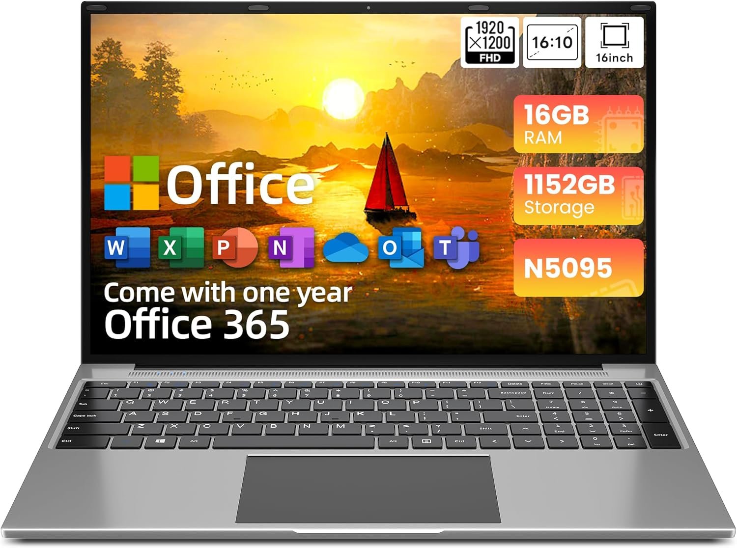 jumper Laptop Computer 16 Inch, Office 365, 16GB RAM 1152GB Storage, Celeron N5095 CPU, Laptop with FHD IPS 1920x1200 Display, 38WH Battery, 2 Speakers, Mini HDMI, Numeric Keypad, Business Laptops.